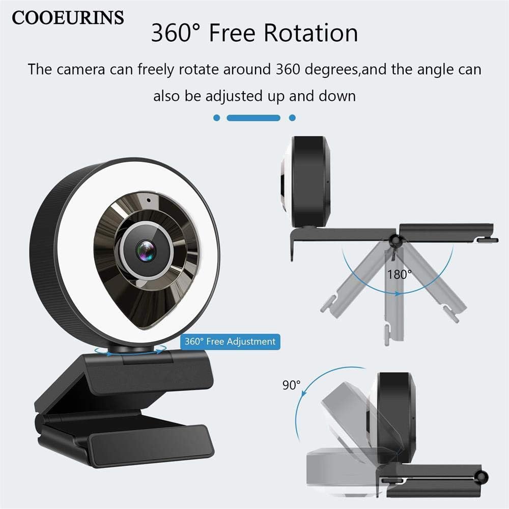 PC Webcam 1080P HD Computer Camera with Adjustable Ring Light & Microphone T27555