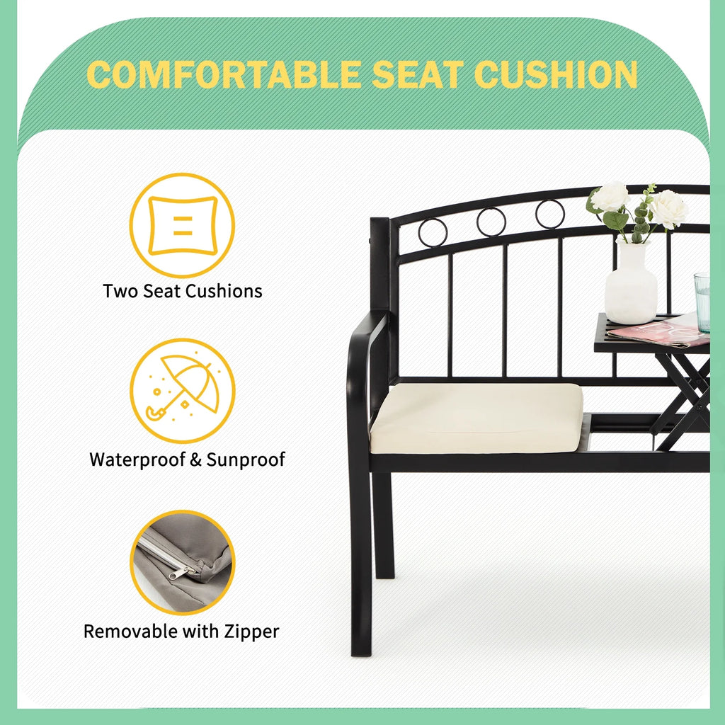 Black Steel Double Seat Patio Bench D363668