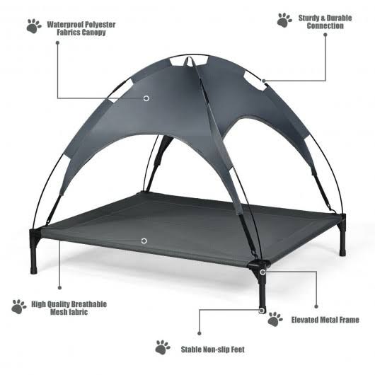 Portable Elevated Outdoor Pet Bed with Removable Canopy Shade C7016