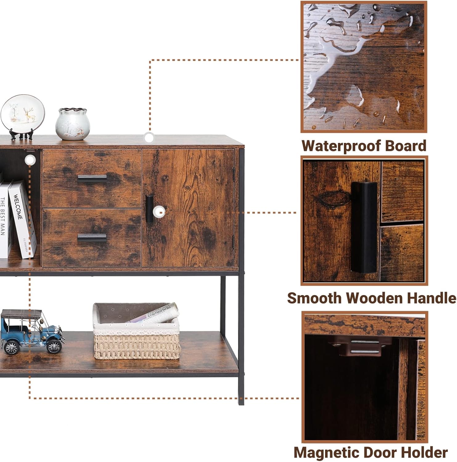 Industrial Buffet Cabinet with 2 Drawers & Doors and 1 Open Shelf X47814