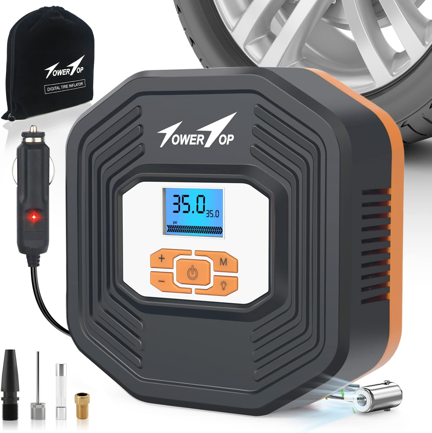 Portable 12V DC Air Pump with Digital Pressure Gauge O27099