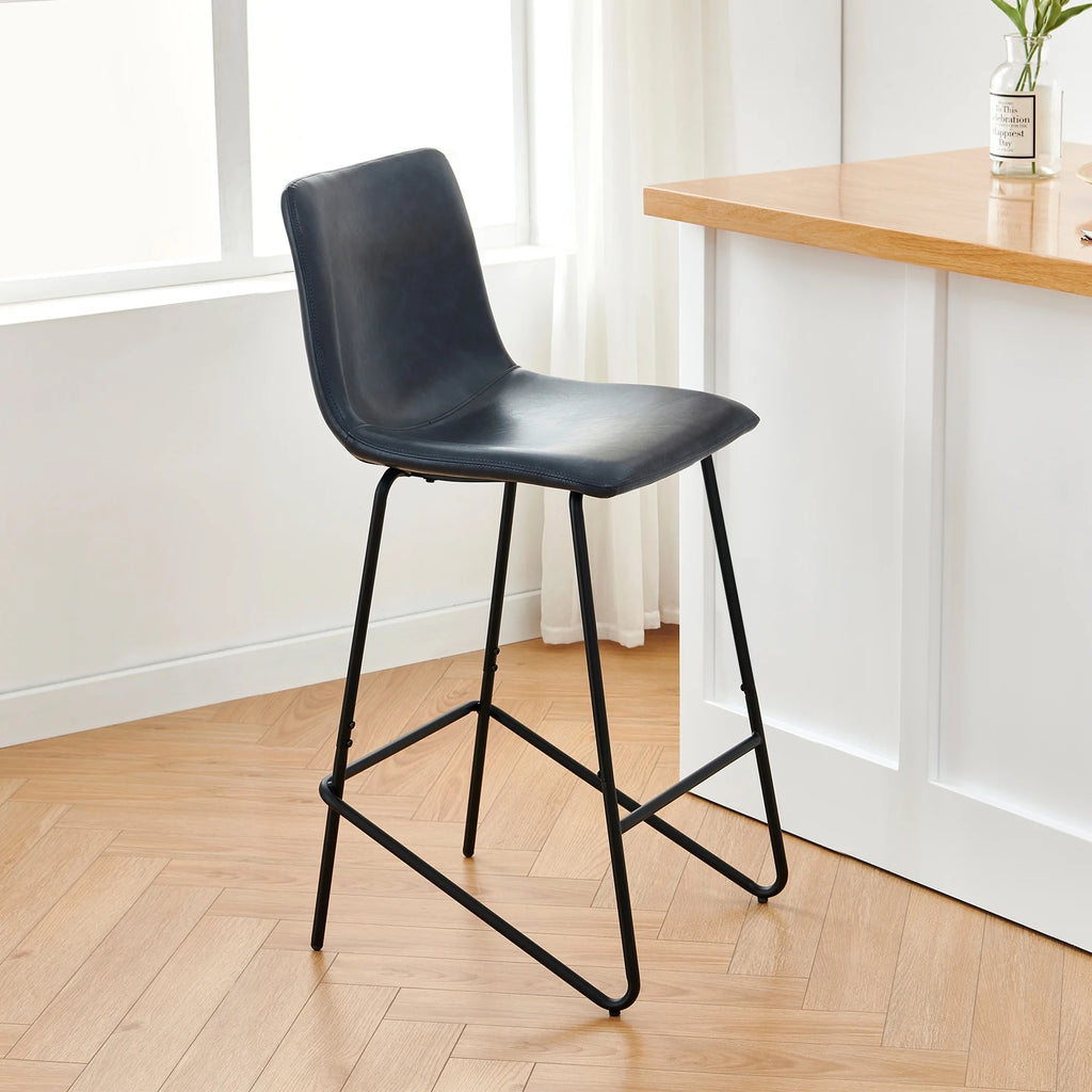 Navy Blue Faux Leather Counter Height Bar Stools, Set of 2 N6175