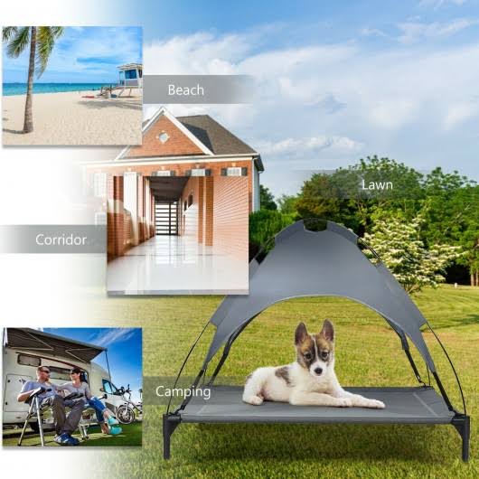 Portable Elevated Outdoor Pet Bed with Removable Canopy Shade C7016