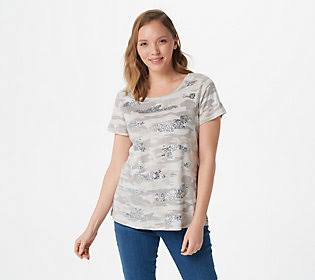 Sequin Trim Camo Slub Knit Top, Size 2X, Grey X658749