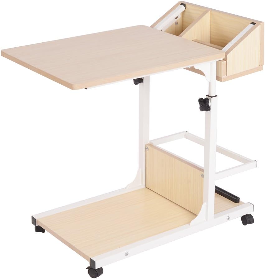 Black Mobile Overbed Table with Storage L153829