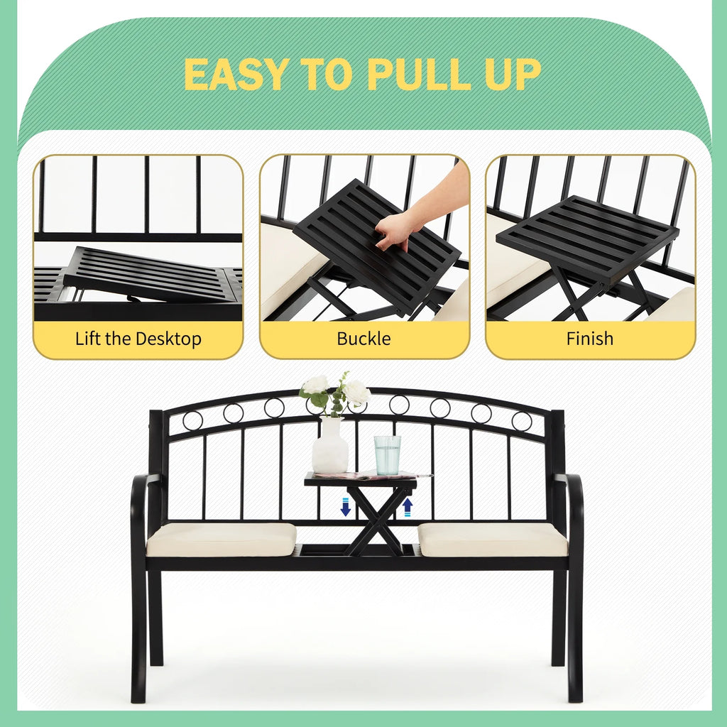 Black Steel Double Seat Patio Bench D363668