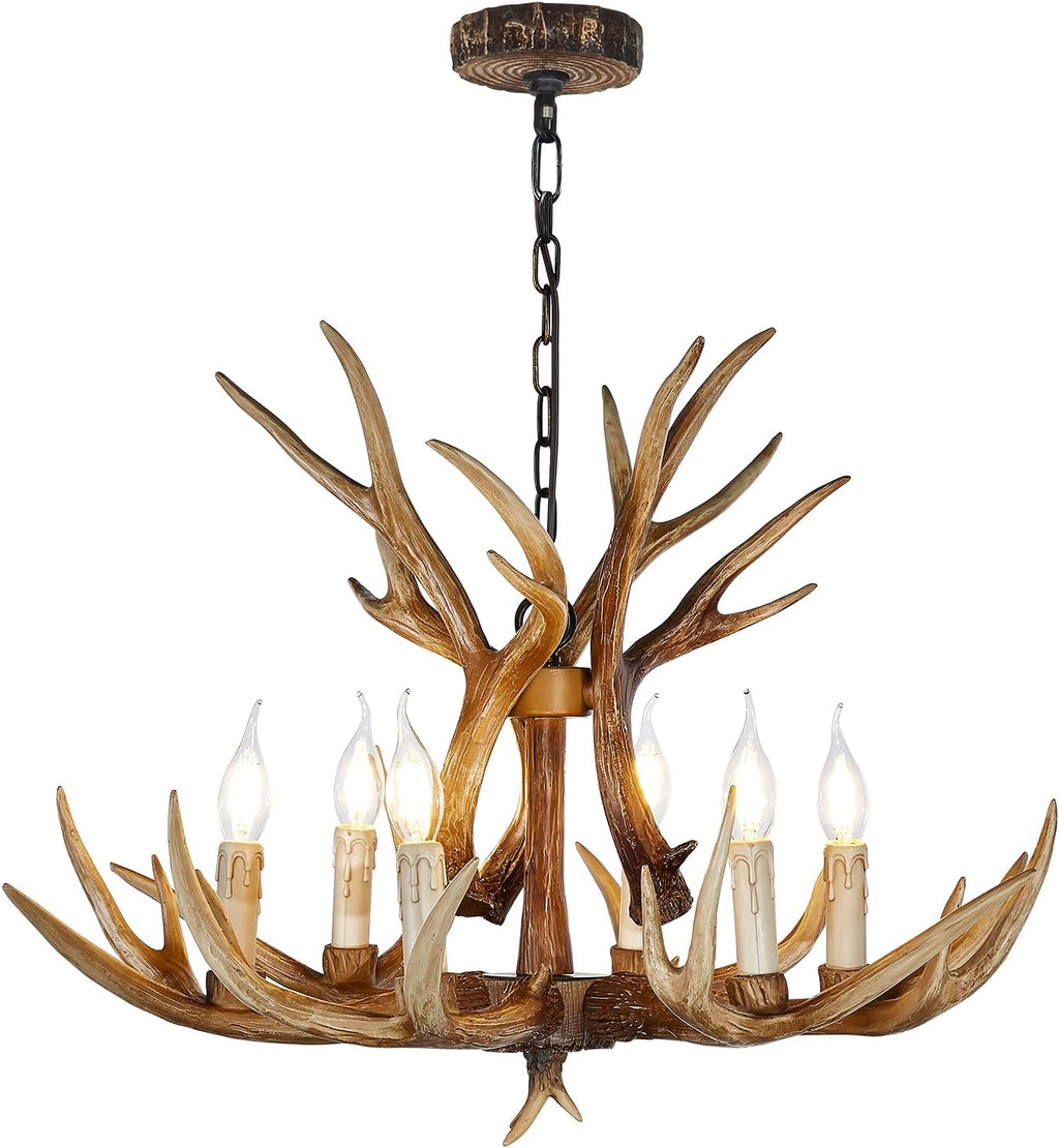 Antler Chandelier 6 Light Large Faux Resin Brown T7469