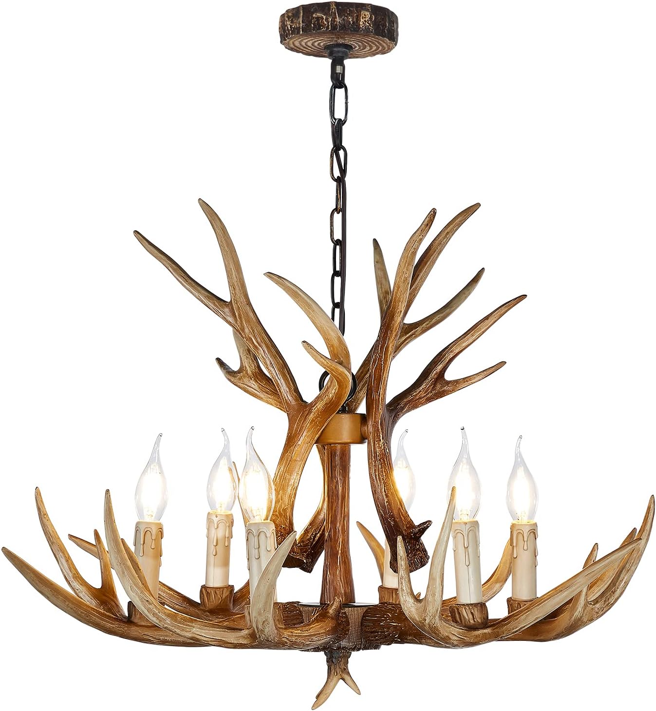 Antler Chandelier 6 Light Large Faux Resin Brown T7469