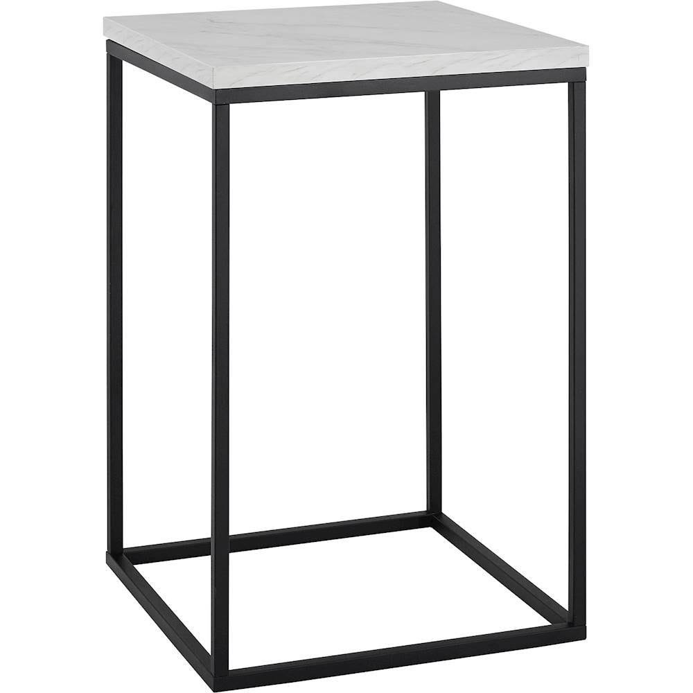 Faux White Marble Black Open Sided End Table L91267