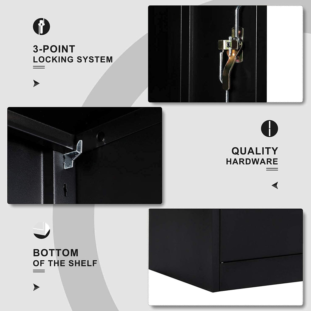 Black Metal Storage Cabinet with 4 Adjustable Shelves and 2 Locking Doors W597