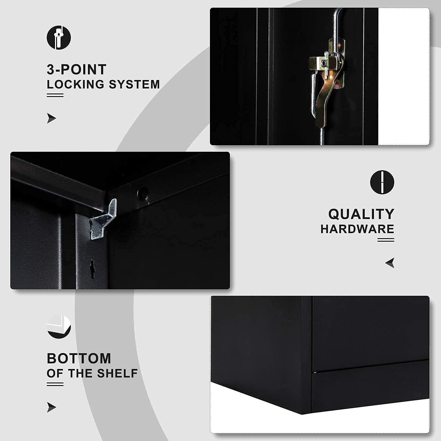Black Metal Storage Cabinet with 4 Adjustable Shelves and 2 Locking Doors W597