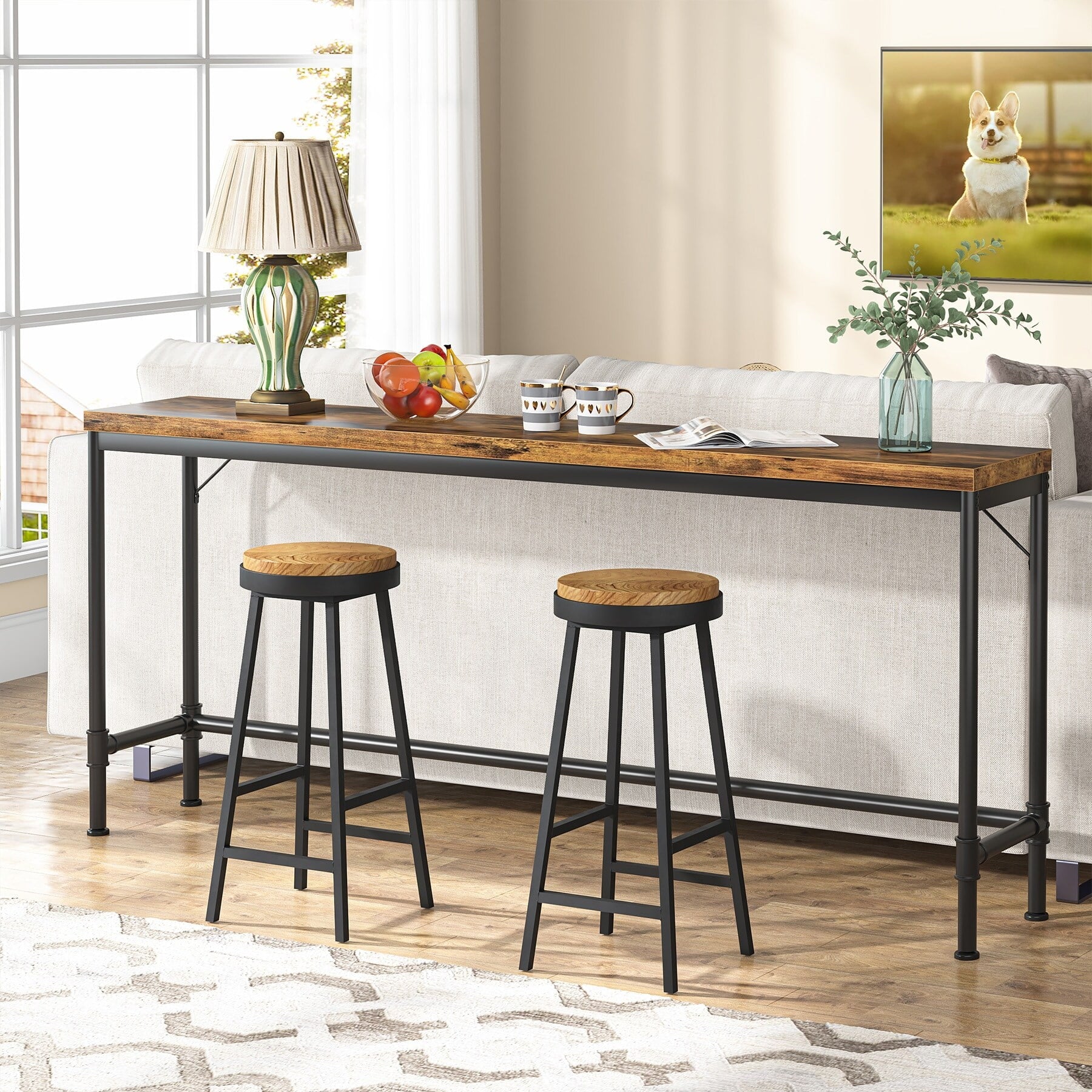Rustic Wood Finish Narrow Console Table D449192