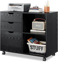 Black 3-Drawer Mobile Wood File Cabinet with Open Storage Shelves Z15396